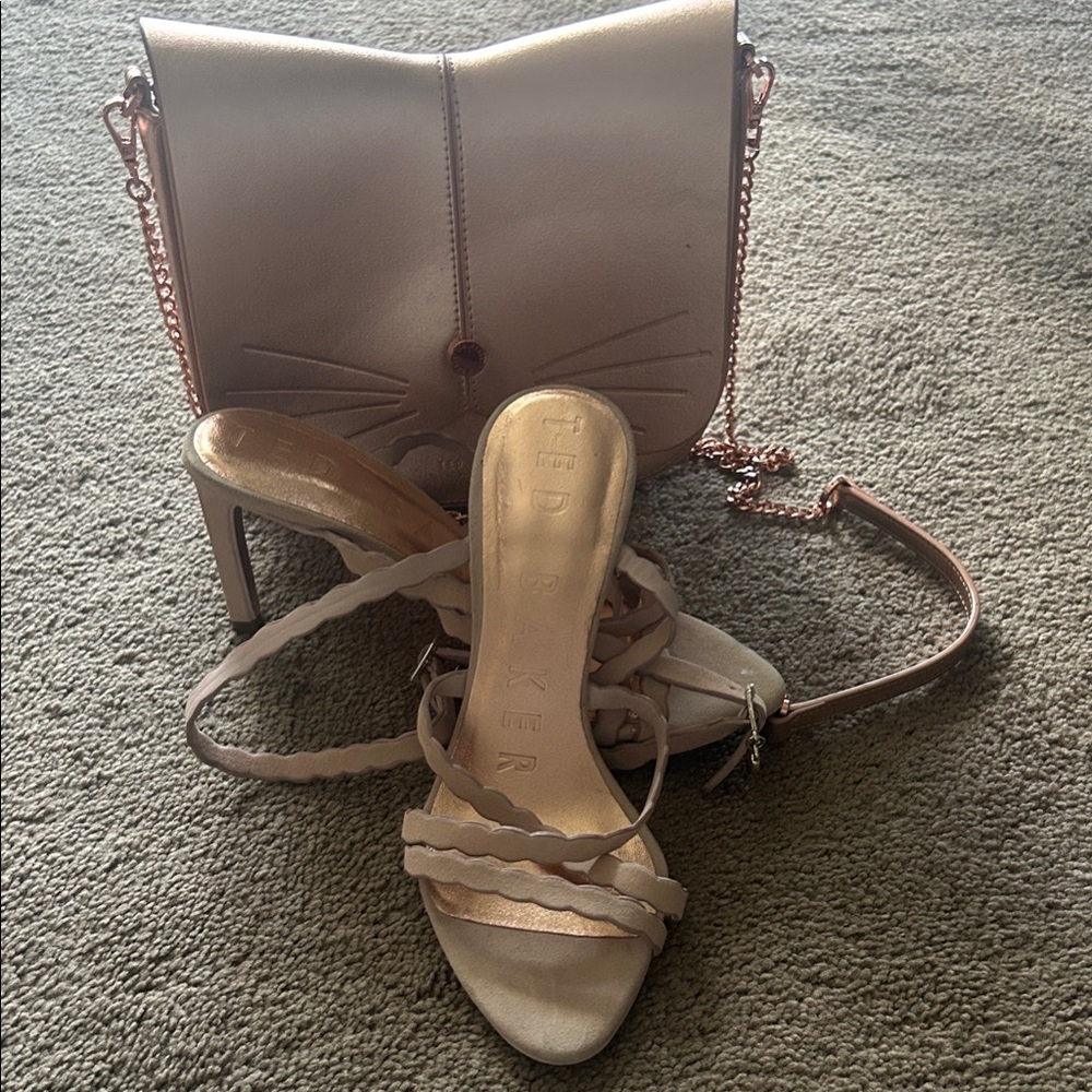 Ted Baker blush pink strappy heels are lightly worn and purse